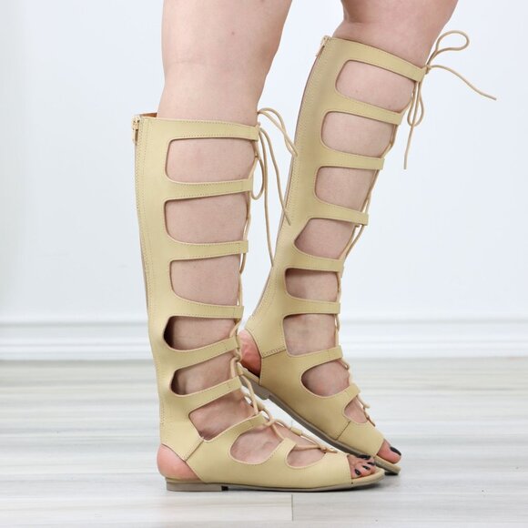 Strappy Lace Up Gladiator Sandal Flat Boot Sandals - Picture 3 of 11